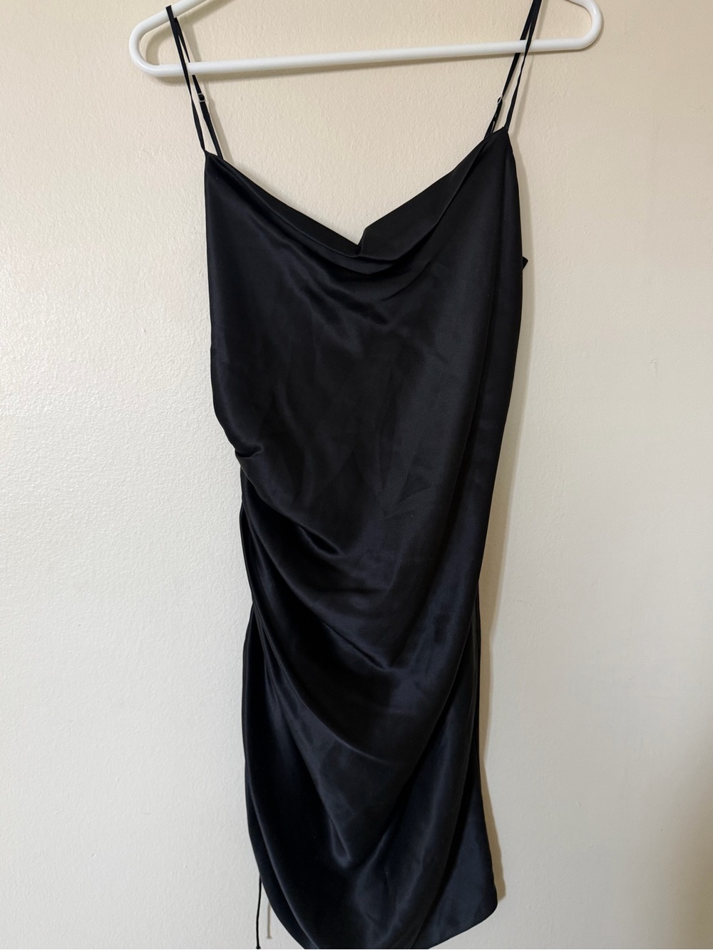 Satin Slip Dress with Drape Detail - Black